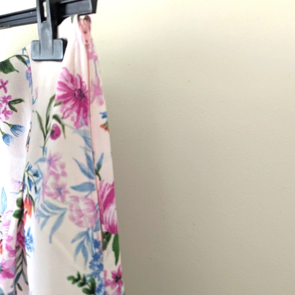 Light Pink Floral Pleated Midi A-Line Skirt‎